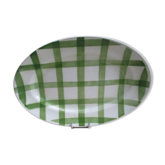 Old oval dish Moulin des loups Orchies green tiles