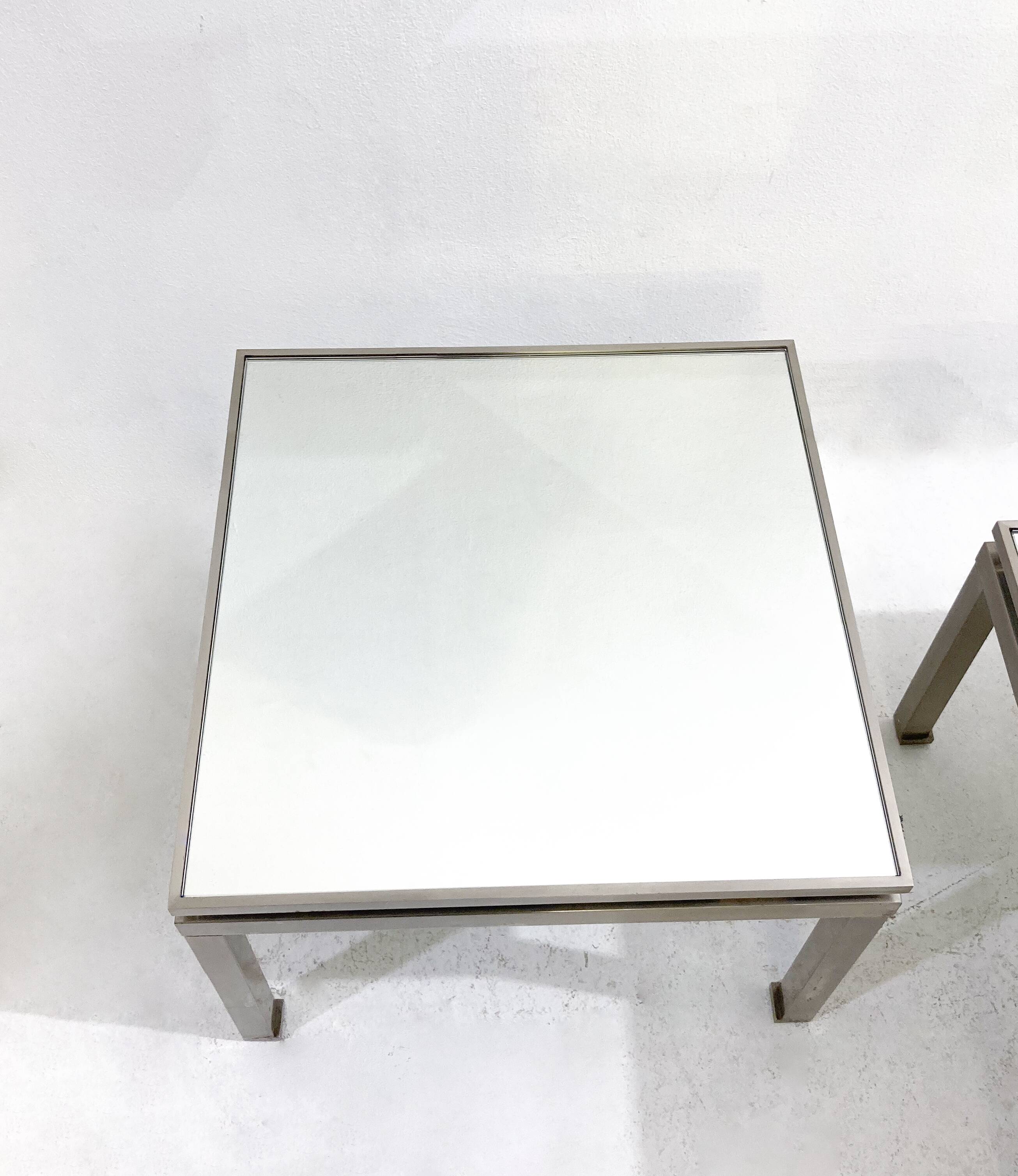 Mid-Century Modern Pair of Side Tables, Metal and Glass, Italy, 1970s