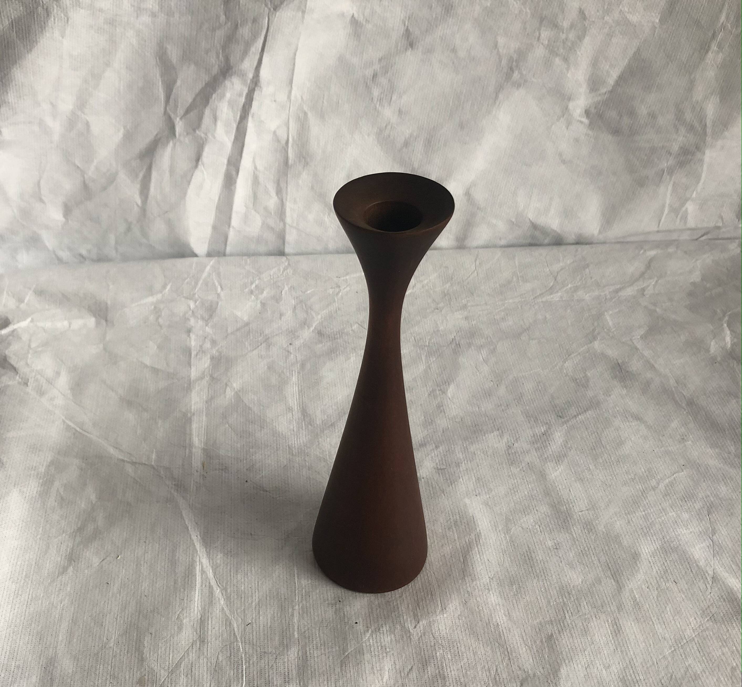 Vintage stained birch wood candle holder, Scandinavian design