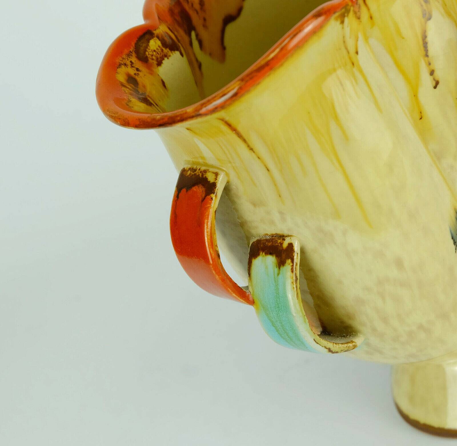 Art déco vase 1930s ceramic dumler breiden drip glaze double handle