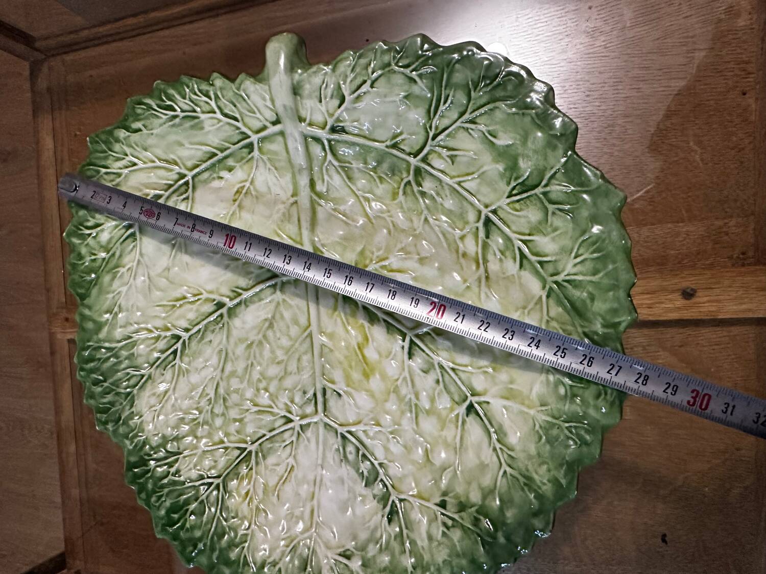 Vintage Signed GV Ceramic Barbotine Cabbage Leaf