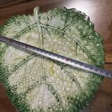 Vintage Signed GV Ceramic Barbotine Cabbage Leaf