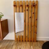 cloakroom coat rack mirror in blond pine 70s-80s