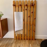 cloakroom coat rack mirror in blond pine 70s-80s