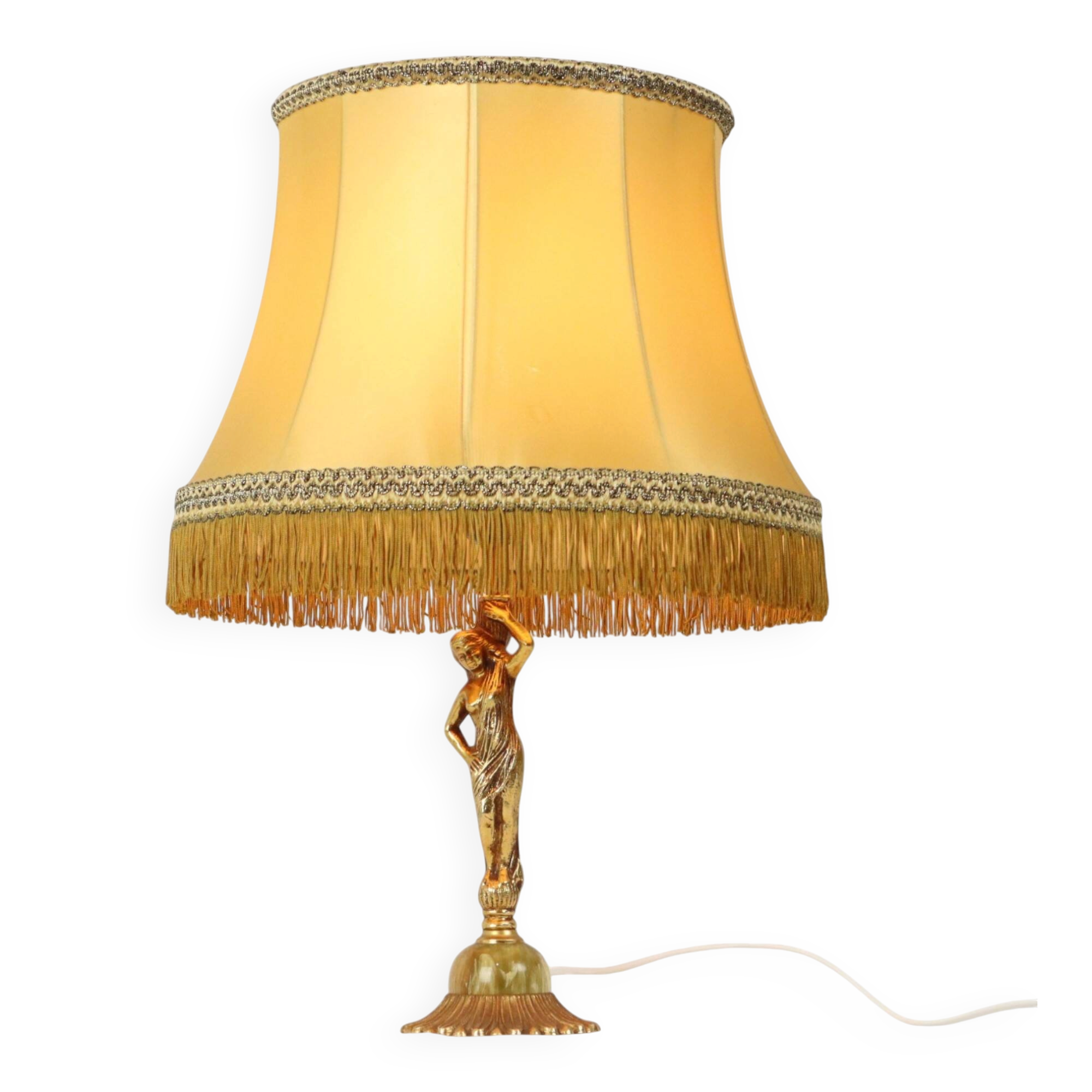 Vintage Table Lamp Female Figure Brass and Onyx Marble