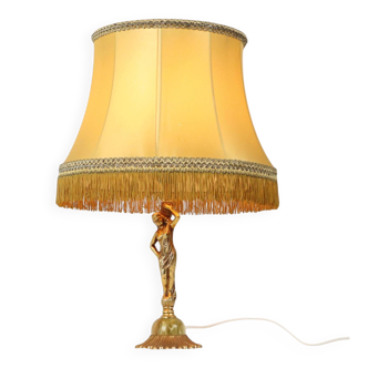 Vintage Table Lamp Female Figure Brass and Onyx Marble