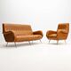 Three-seater sofa in skai with brass feet in the style of Marco Zanuso, 1950s