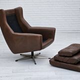 Années 1970, chaise pivotante danoise avec repose-pieds, bon état d'origine, cuir.