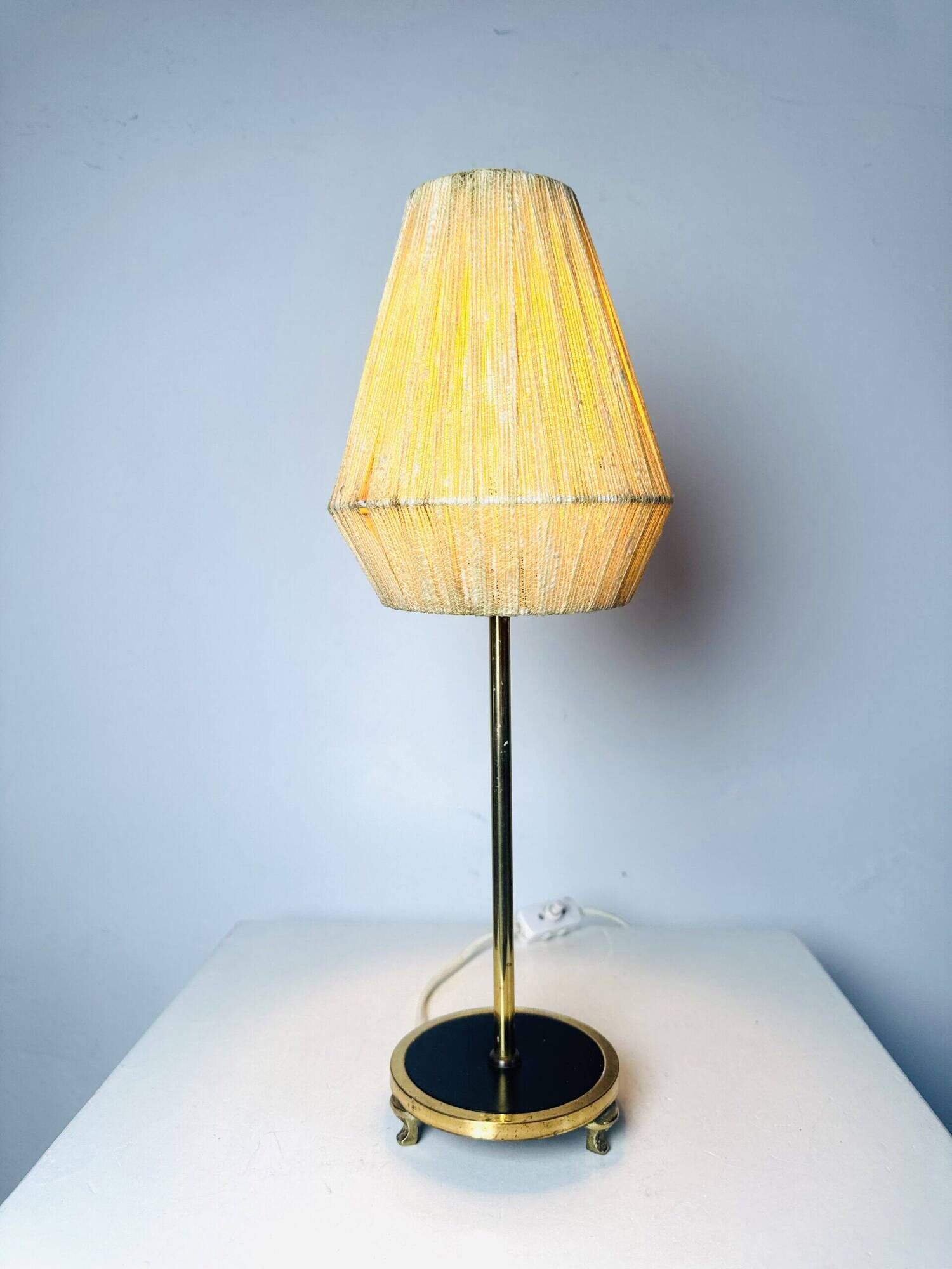 Model 332 Table Lamp In Brass And Natural Fibre By Eae, Sweden 1950S