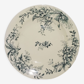 Soup plate of the earthenware factory of Salins model Cyclamen, iron earth