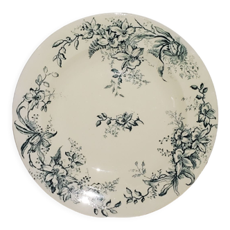 Soup plate of the earthenware factory of Salins model Cyclamen, iron earth