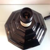 Octagonal black ceramic lamp and gold lampshade / vintage 70s