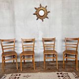 Series of 4 vintage light wood bistro chairs