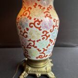 Old Asian vase mounted as a lamp with pagoda lampshade