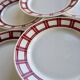 6 flat plates Badonviller ironstone with red geometric decoration