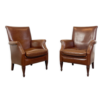 Ensemble de deux fauteuils en cuir vintage Delft