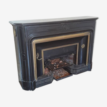 Fireplace XVIII° black marble louis XIV style with narrowed and floor slabs