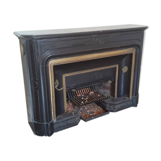 Fireplace XVIII° black marble louis XIV style with narrowed and floor slabs