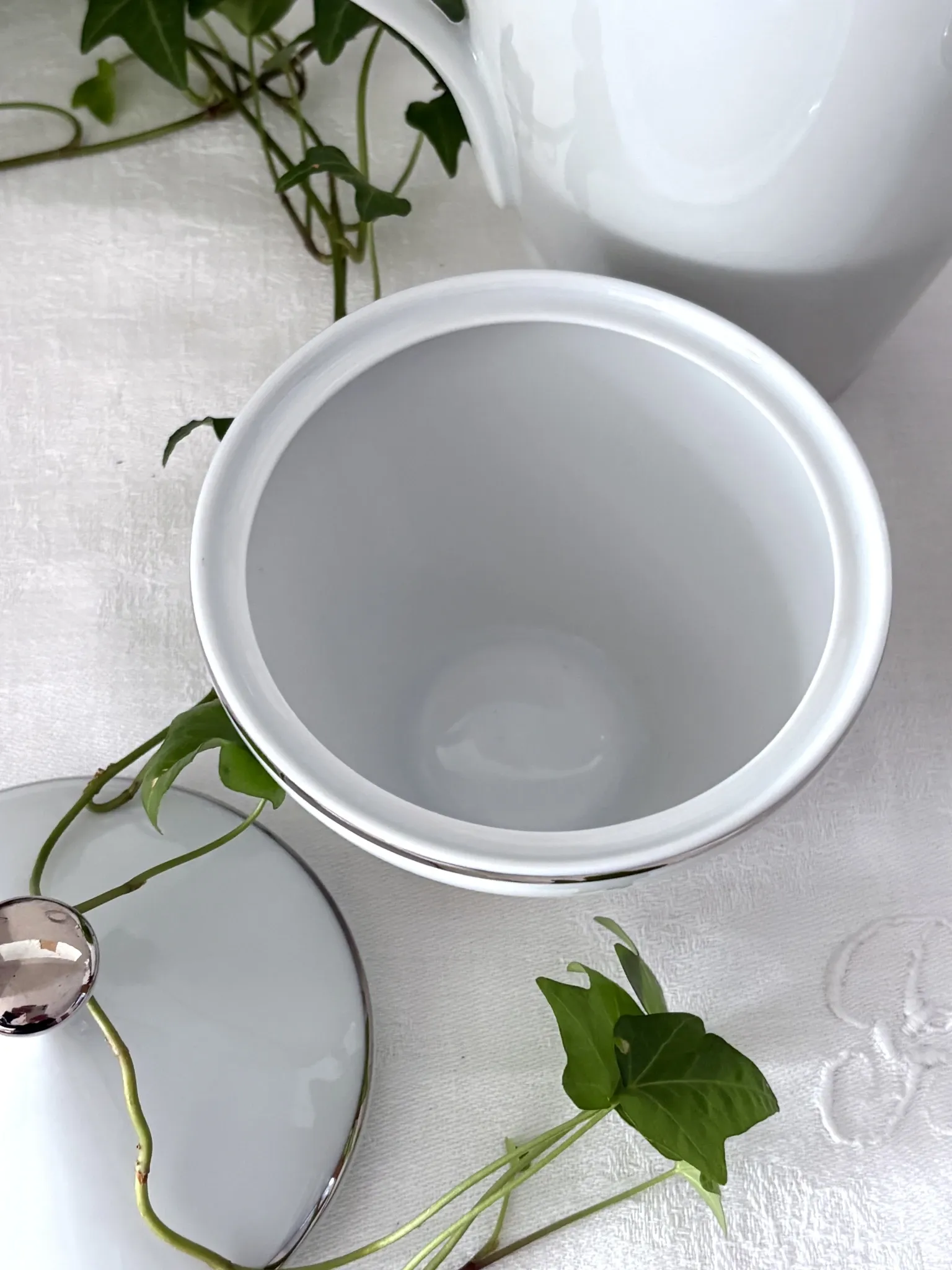 Coffee pot, milk jug and sugar bowl white porcelain