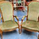 Voltaire armchairs in green velvet, the pair