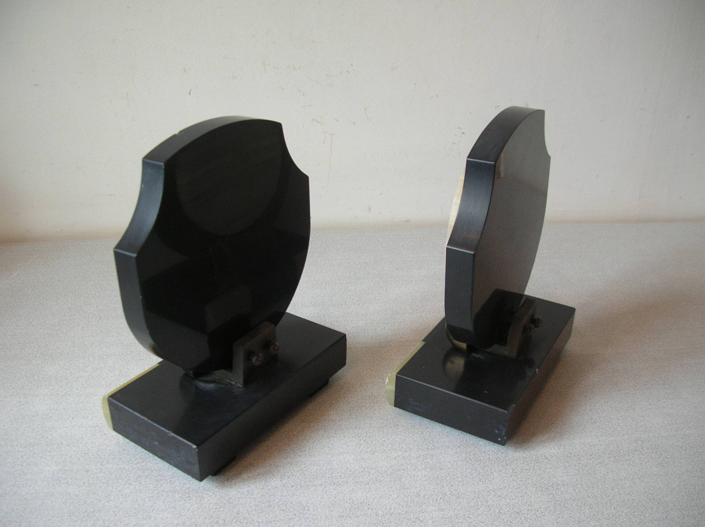 Old pair of cassolette bookends in Art Deco marble office living room vintage retro