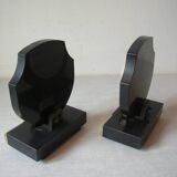 Old pair of cassolette bookends in Art Deco marble office living room vintage retro