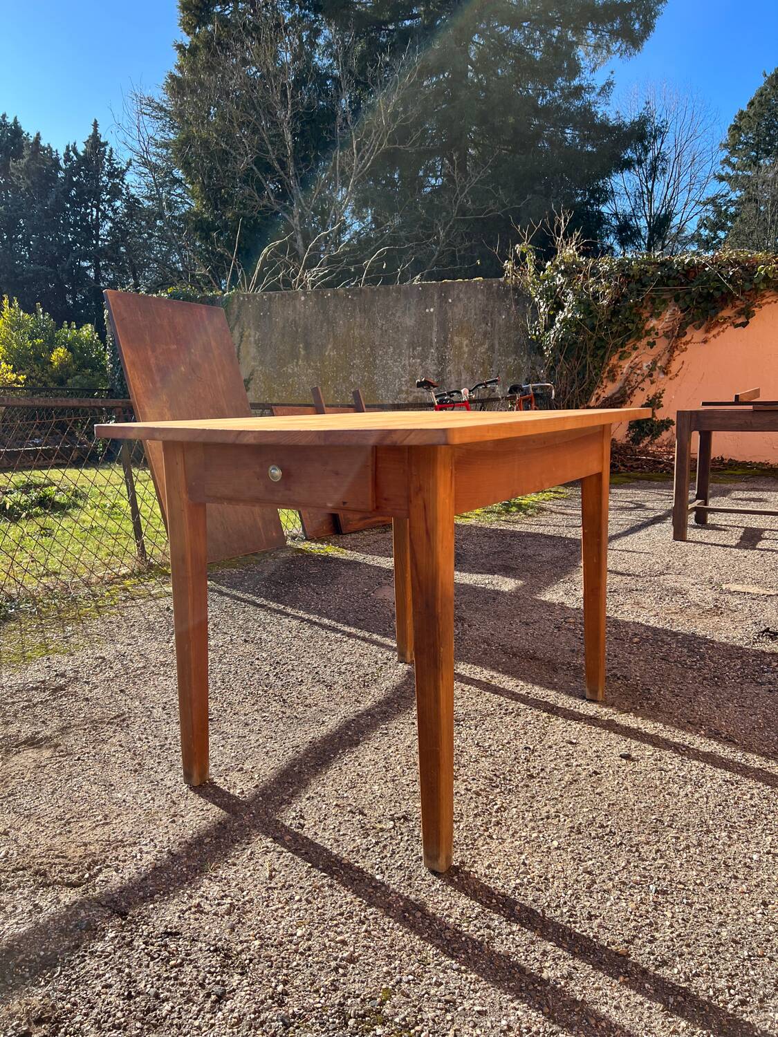 Solid wood table with side drawers