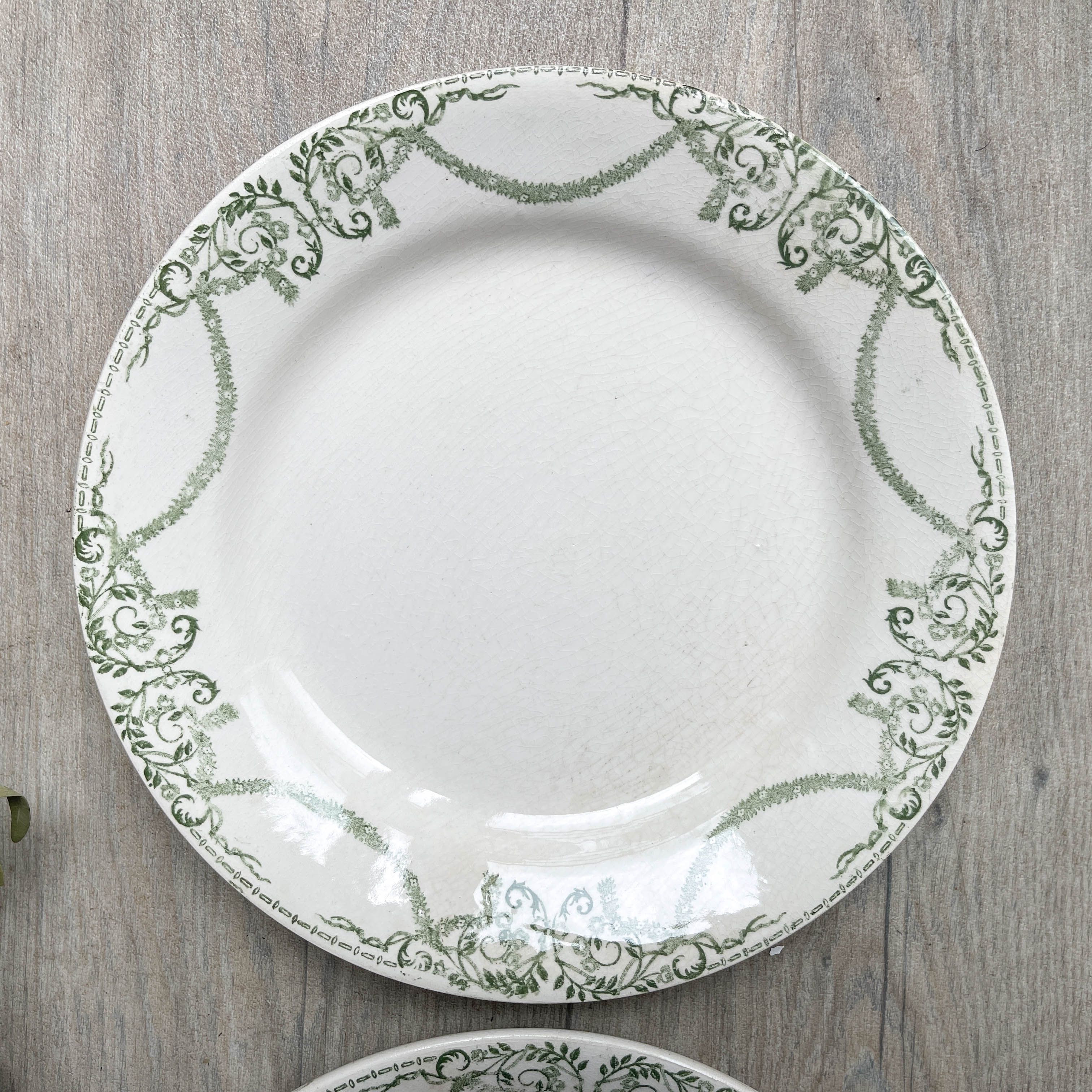 Flat plates terre de fer green creil & montereau labrador model "napoleon" 1890s