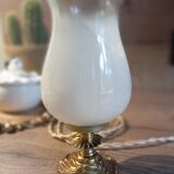 Art deco accent lamp with white opaline bronze base