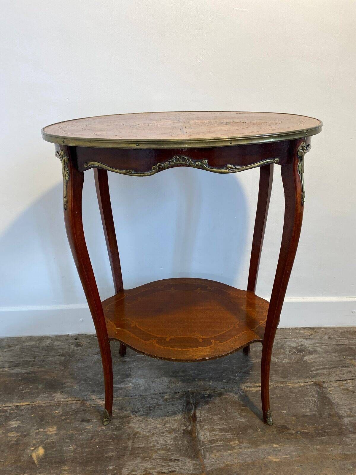 Louis XV side table in mahogany, marquetry and gilded bronze, circa 1900