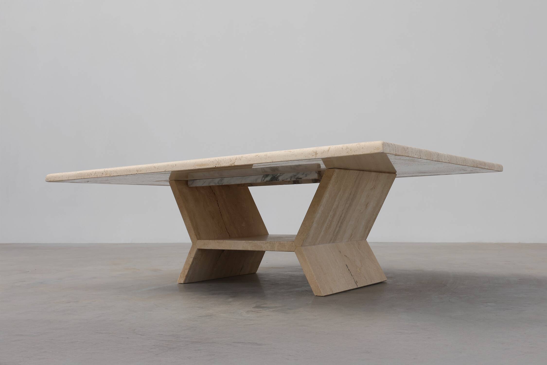 Sculptural geometric rectangular travertine coffee, Italy 1960s