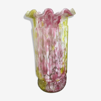 Old Clichy vase blown pink and yellow