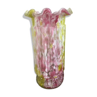Old Clichy vase blown pink and yellow