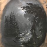 Waterfall in the moonlight, pastel