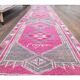 Pink-gray vintage Turkish hand-knotted tribal runner 79x390