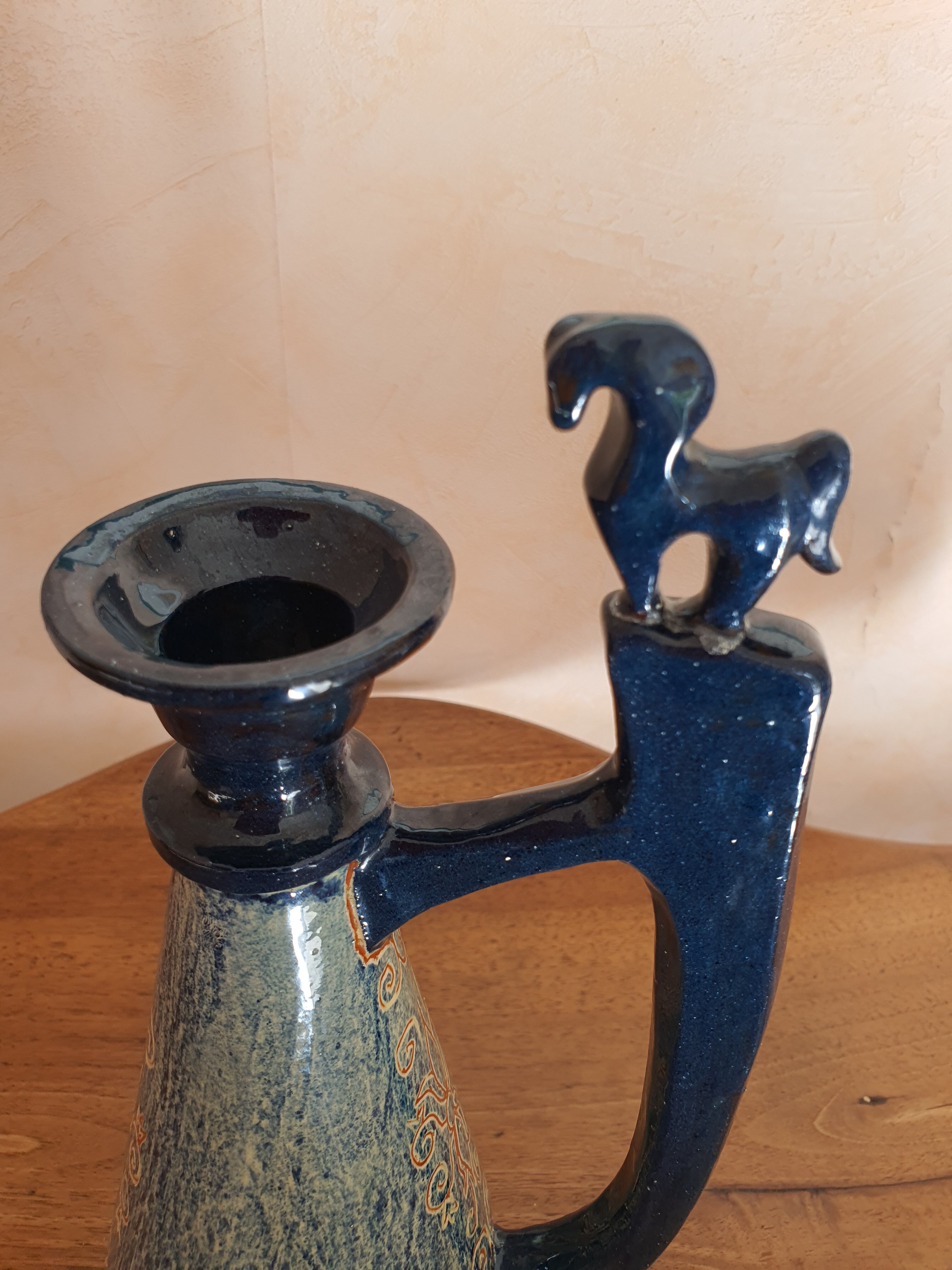 Signed glazed ceramic ewer