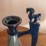 Enameled ceramic ewer signed