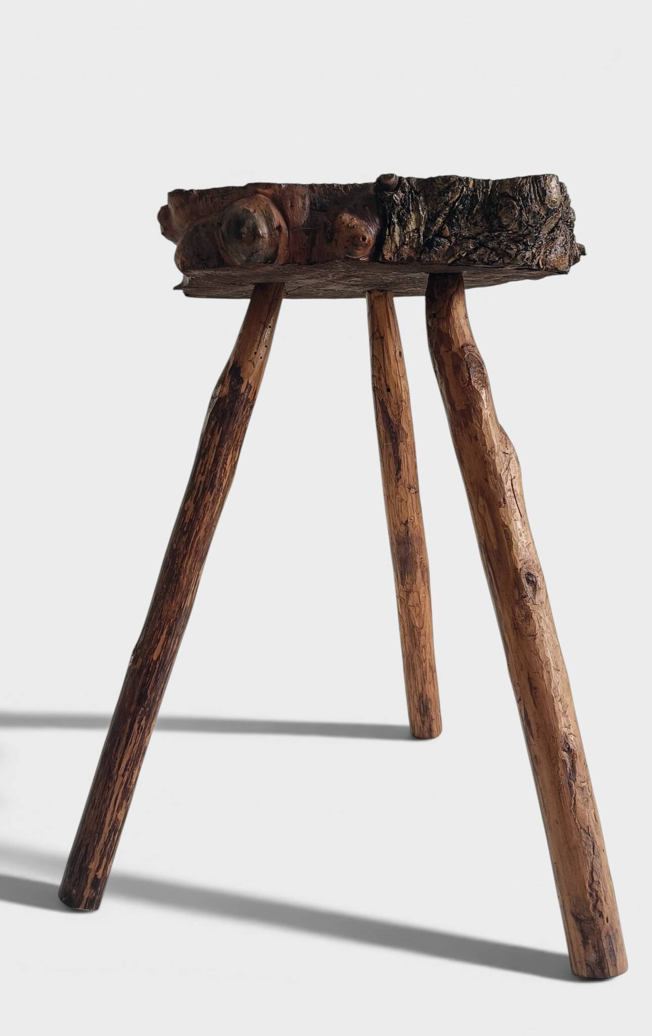 French Olive Wood Rustic / Wabi Sabi Accent Side Table / Stool, Early 20th C.