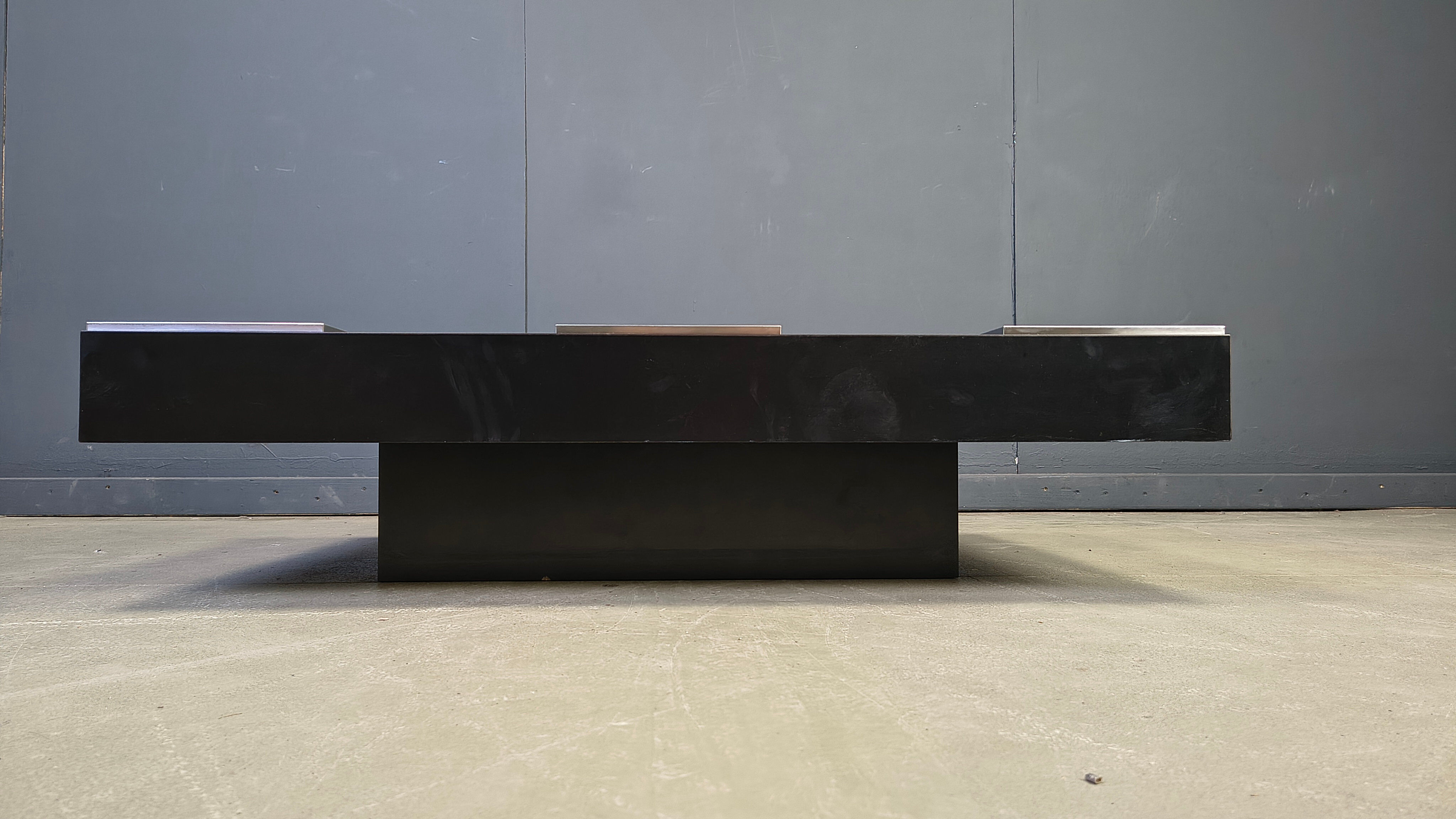 Vintage lacquer and aluminum checkerboard coffee table, 1970s