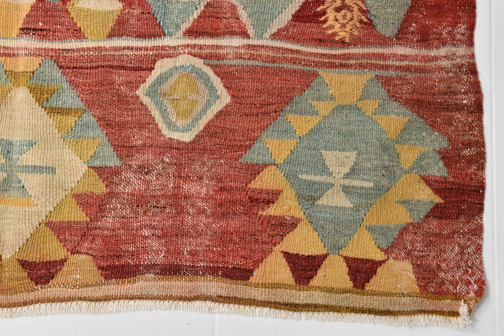 4x7 Red Green Turkish Vintage Kilim Rug 135x210Cm SK 2239