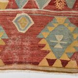 Tapis Kilim turc vintage rouge et vert 4x7 135x210 cm SK 2239