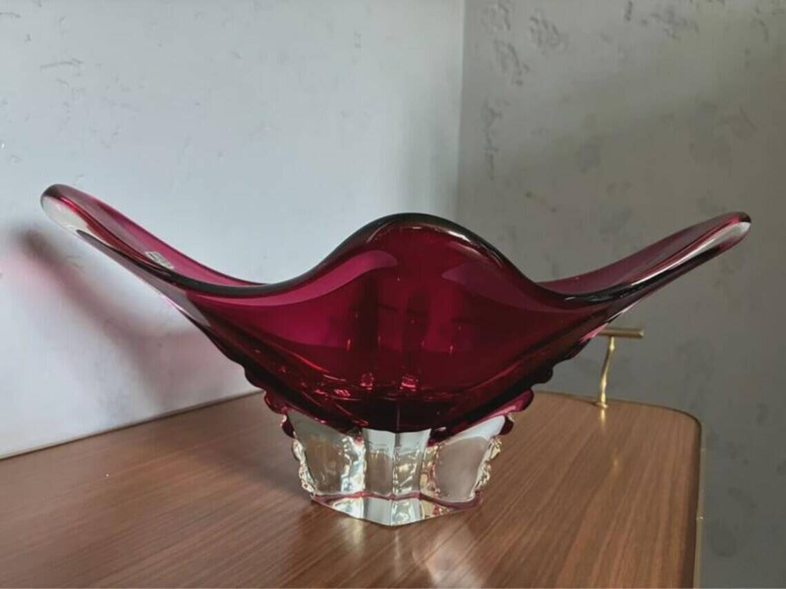 Murano art glass centrepiece bowl, ruby red, Italy, 1970s