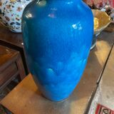 Raoul lachenal ceramic vase with egyptian blue cracked glaze with french baluster