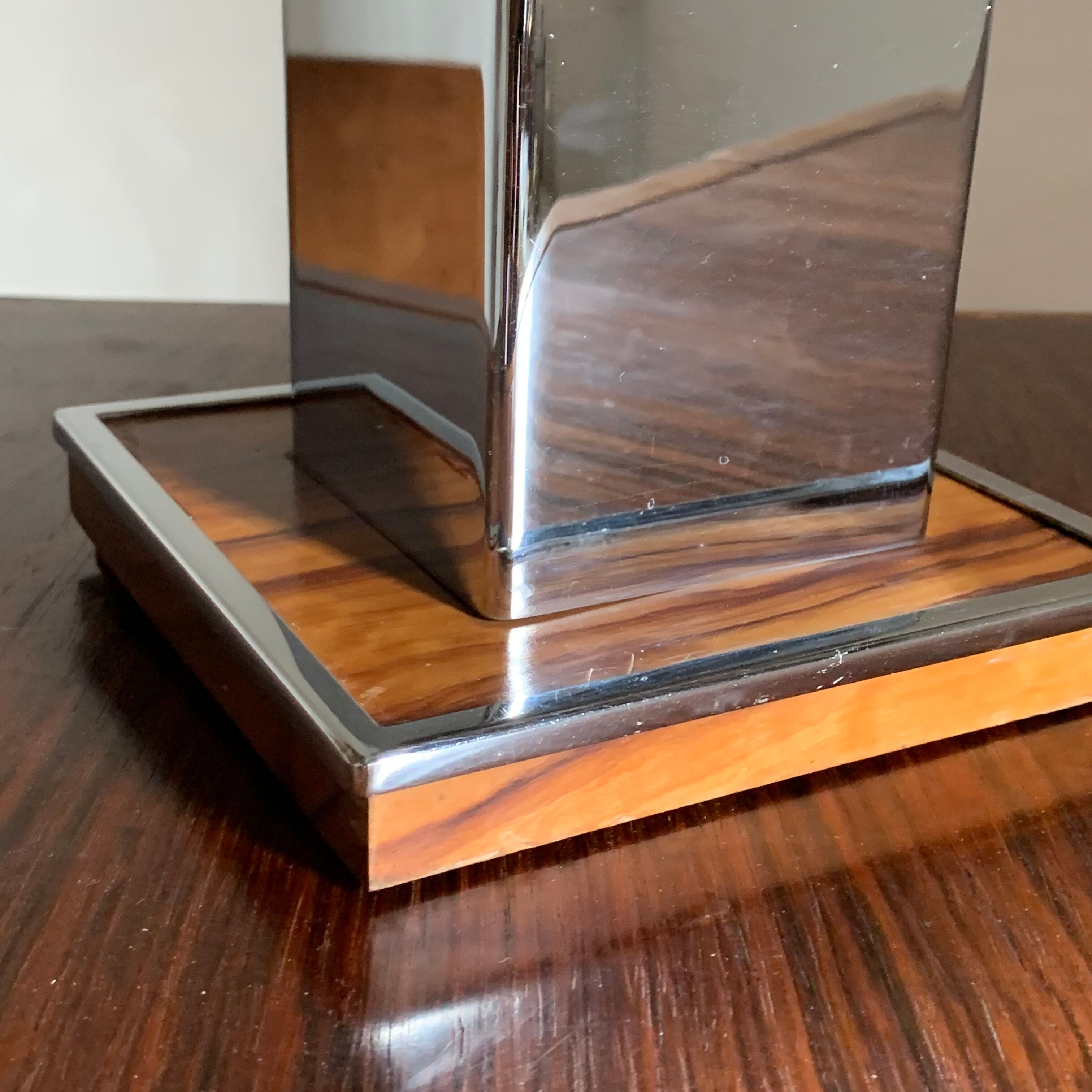 Vintage table lamp chrome and wood seventies