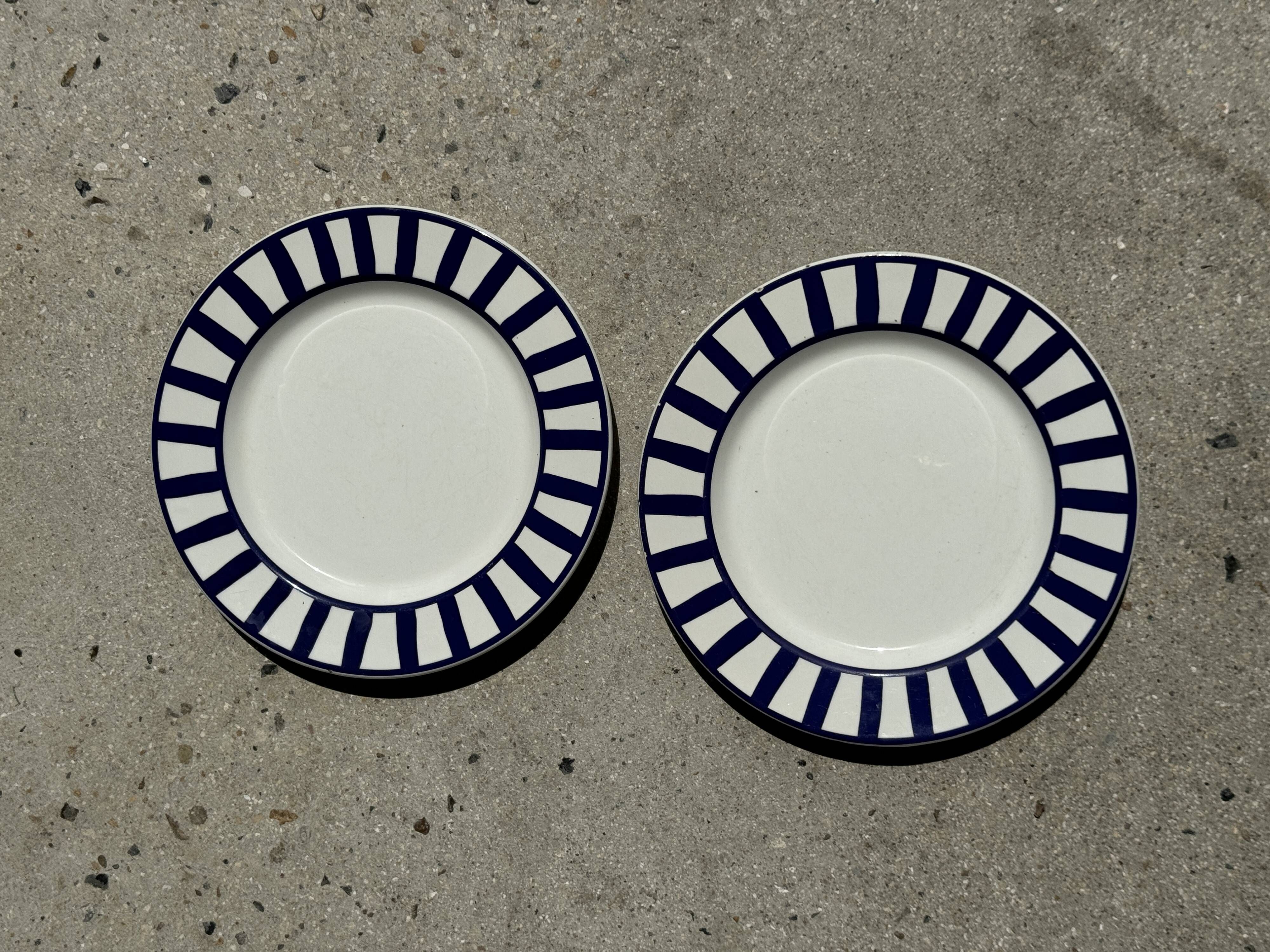 Set of 2 blue striped plates Ceramica Quadrifoglio Italy