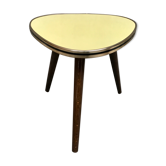 Guéridon triangulaire jaune vintage tripode 1950