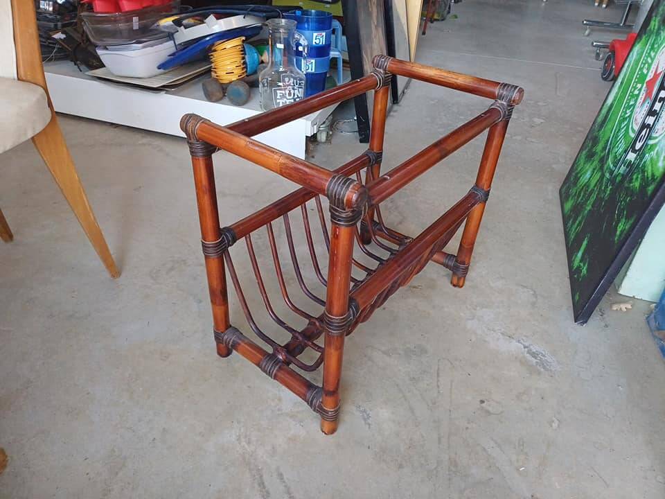 Vintage bamboo wicker magazine rack