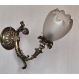 Bronze wall light with opaque glass tulip 1900