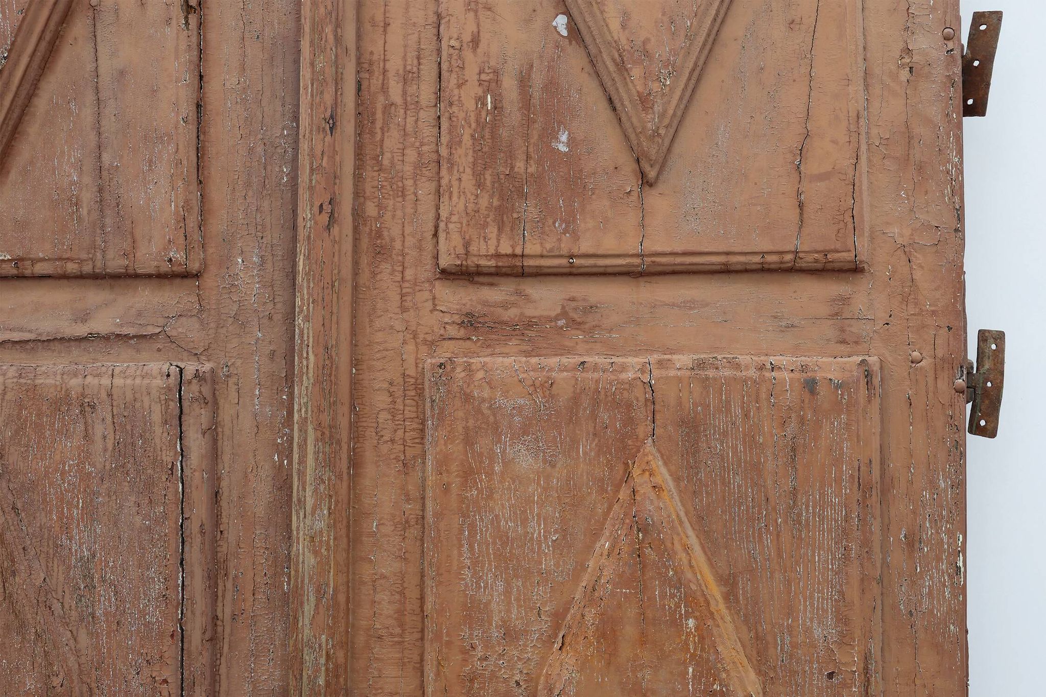Large 17th century Monastery doors in terracotta lacquered oak, Portugal