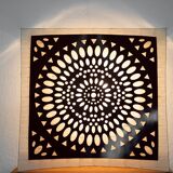 Square wall lamp in red wood and rice paper, prod. Steelline 1980